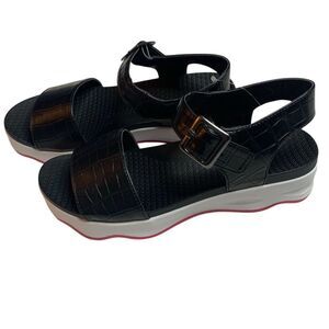 MUK LUKS Women's Slingback Sandals Black Faux Croco Platform
